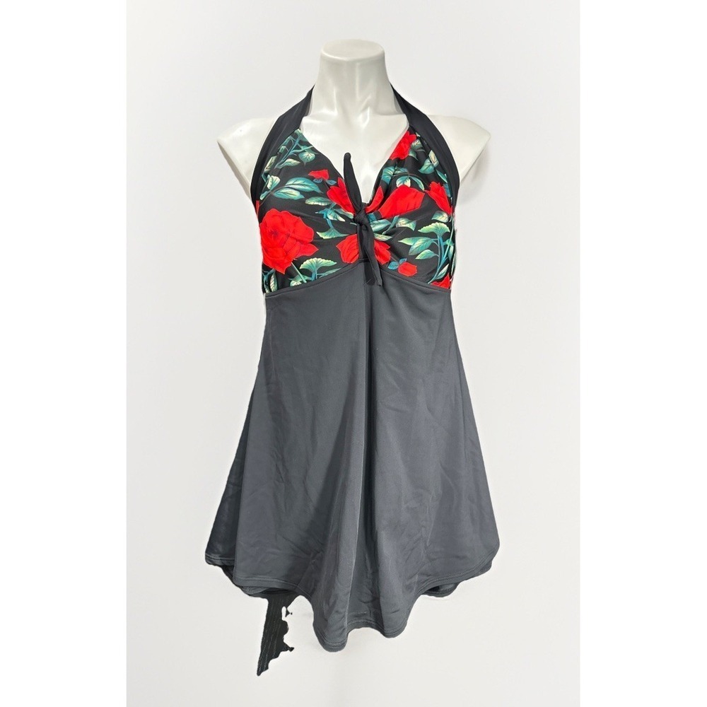 Cocoship Rose Swim Dress Size 18 Black Rose Top Halter NWT